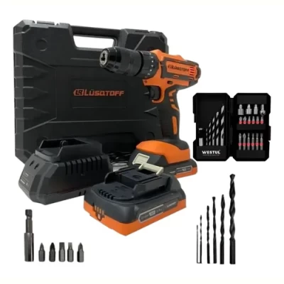 Imagen del producto: Taladro Atornillador Percutor 13mm Lusqtoff 2 Baterias Con Puntas