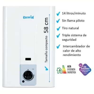 Imagen del producto: Calefon Escorial 14 Litros Gas Natural o Gas Licuado