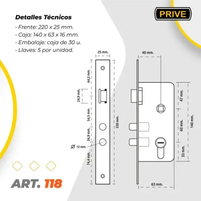 Imagen del producto: Cerradura Antipanico Para Puerta Europerfil Prive 118 Doble Perno Dere